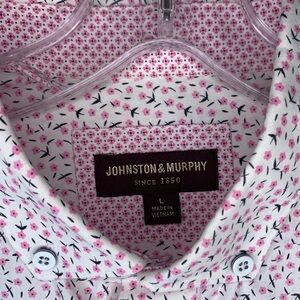 Johnston & Murphy Printed Cotton Short Sleeve Shirt L white with pink flowers
